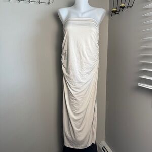 SWS Contour Strapless Tube Dress Beige/Cream Large Ruched Sides Graduation Prom